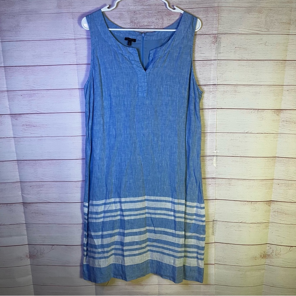 Talbots Blue Split‎ Neck 100% Linen Sleeveless Dress Size 12